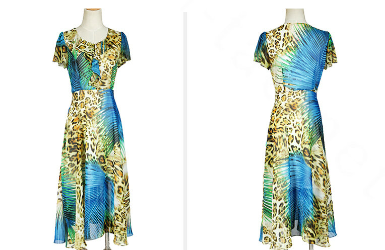 Classy Dresses Summer Women Skirts Leopard Print Knee Length - Blue