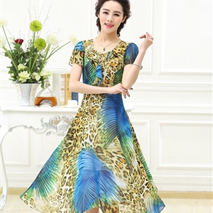 Classy Dresses Summer Women Skirts Leopard Print Knee Length - Blue