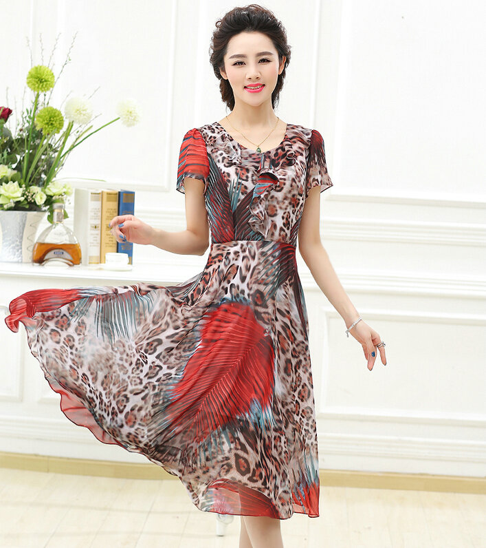 Classy Dresses Summer Women Skirts Leopard Print Knee Length - Red