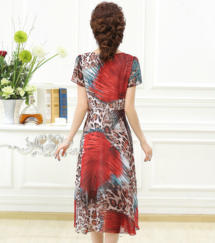 Classy Dresses Summer Women Skirts Leopard Print Knee Length - Red