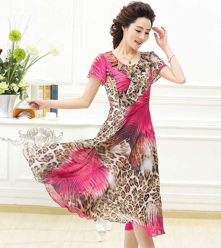 Classy Dresses Summer Women Skirts Leopard Print Knee Length - Rose