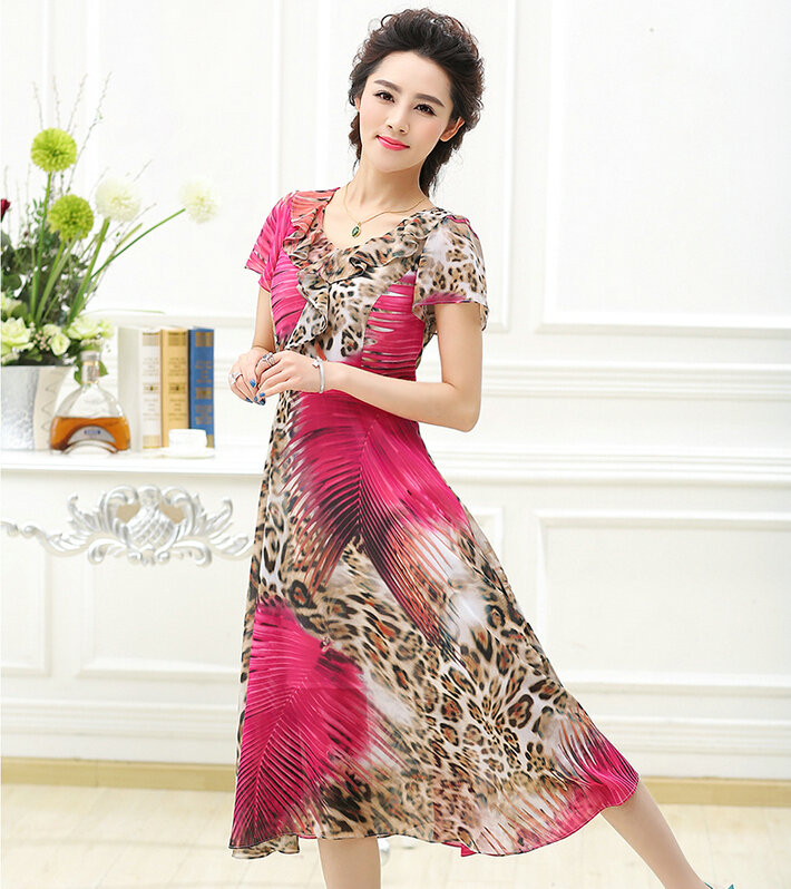 Classy Dresses Summer Women Skirts Leopard Print Knee Length - Rose