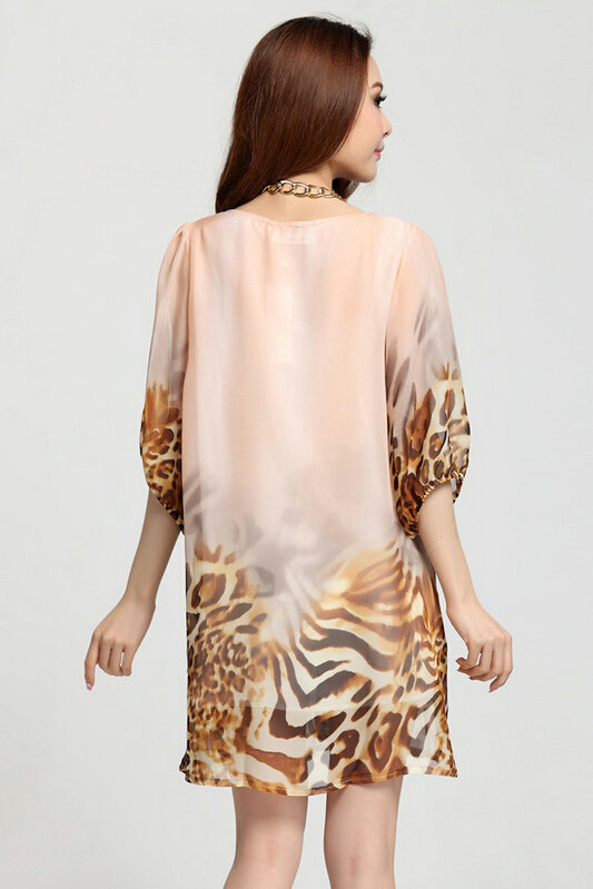 Classy Dresses Summer Women Skirts Leopard Print Plus Size Lantern Sleeve - Yellow
