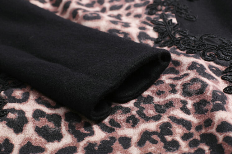 Classy Dresses Winter Ladies Leopard Print Lace Long Sleeved - Black Coffee
