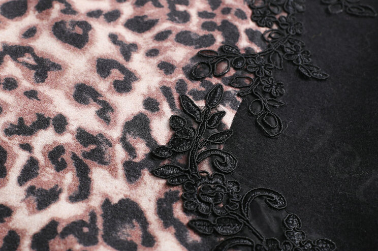 Classy Dresses Winter Ladies Leopard Print Lace Long Sleeved - Black Coffee