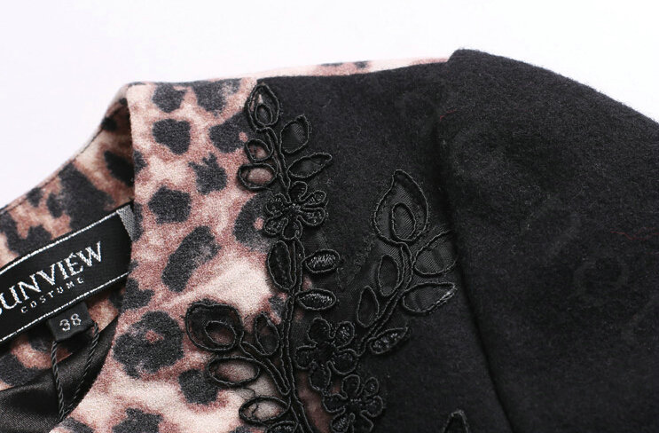 Classy Dresses Winter Ladies Leopard Print Lace Long Sleeved - Black Coffee