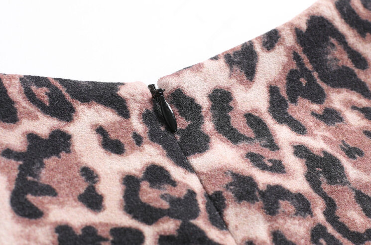 Classy Dresses Winter Ladies Leopard Print Lace Long Sleeved - Black Coffee