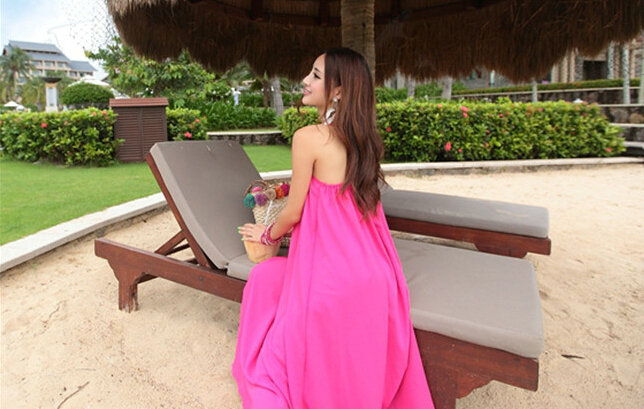 Classy Dresses Winter Ladies Long Skirts Backless Solid Beach Sleeveless - Rose