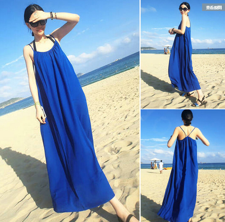 Classy Dresses Winter Ladies Long Skirts Backless Solid Beach Sleeveless - Royal Blue