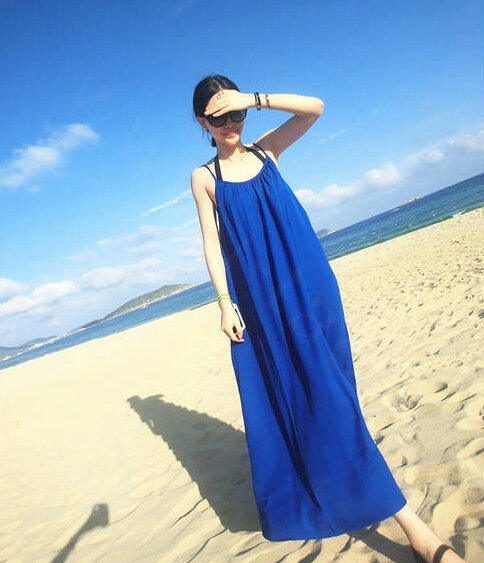 Classy Dresses Winter Ladies Long Skirts Backless Solid Beach Sleeveless - Royal Blue