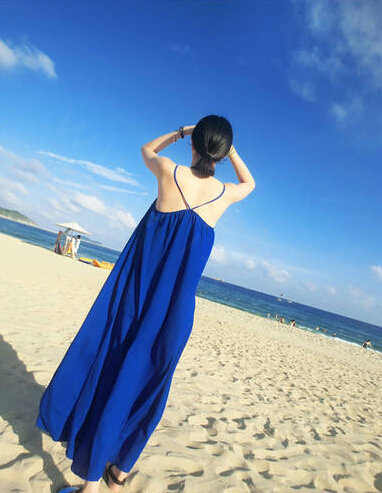 Classy Dresses Winter Ladies Long Skirts Backless Solid Beach Sleeveless - Royal Blue