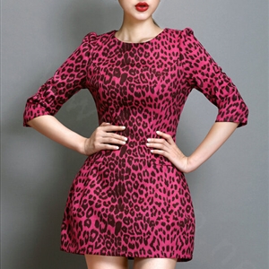 Classy Dresses Winter Ladies Short Skirts Leopard Print Five Sleeved - Rose