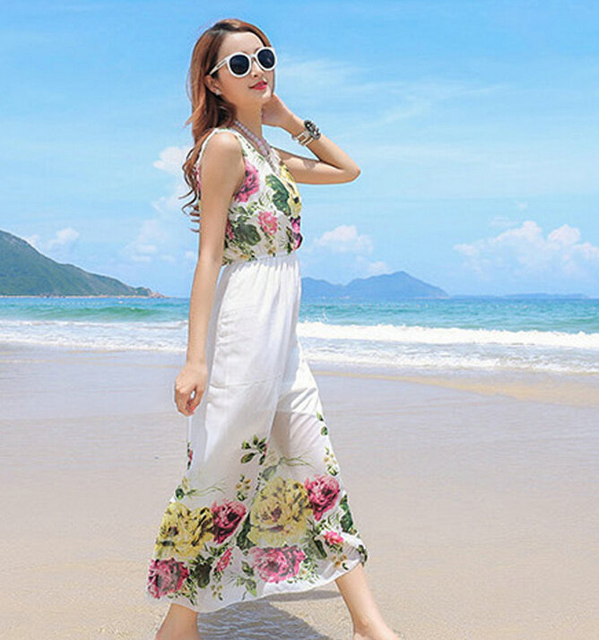 Cute Dresses Summer Girls Affordable Printed Bohemian Coast Chiffon Long - White