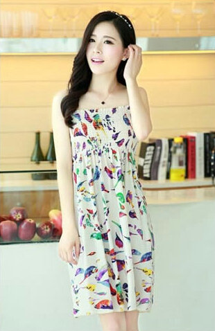 Cute Dresses Summer Girls Sleeveless Bird Short Sundresses - White