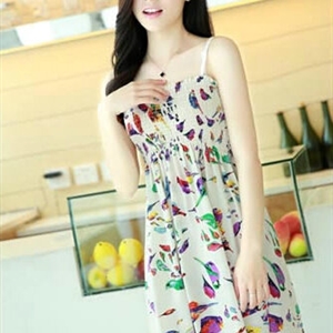 Cute Dresses Summer Girls Sleeveless Bird Short Sundresses - White