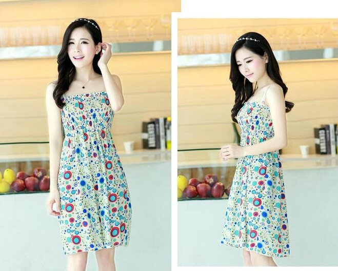 Cute Dresses Summer Girls Sleeveless Circle Short Sundresses - Blue