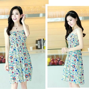 Cute Dresses Summer Girls Sleeveless Circle Short Sundresses - Blue