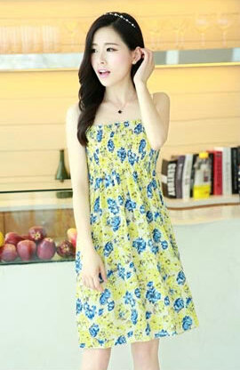 Cute Dresses Summer Girls Sleeveless Floral Short Sundresses - Yellow Blue