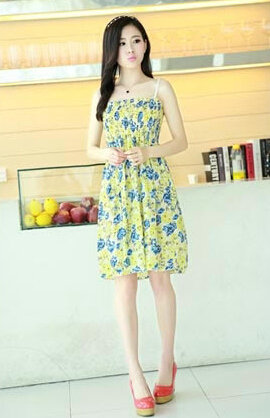 Cute Dresses Summer Girls Sleeveless Floral Short Sundresses - Yellow Blue