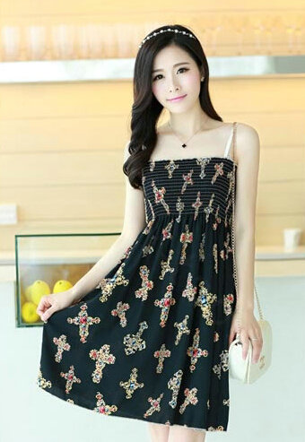 Cute Dresses Summer Girls Sleeveless Cross Short Sundresses - Black