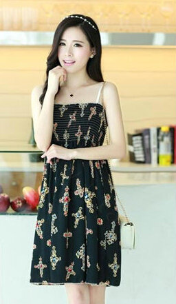 Cute Dresses Summer Girls Sleeveless Cross Short Sundresses - Black