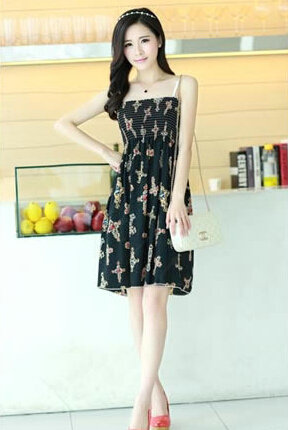 Cute Dresses Summer Girls Sleeveless Cross Short Sundresses - Black