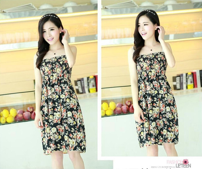 Cute Dresses Summer Girls Sleeveless Floral Short Sundresses - Black