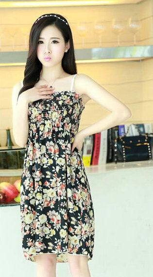 Cute Dresses Summer Girls Sleeveless Floral Short Sundresses - Black