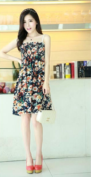 Cute Dresses Summer Girls Sleeveless Floral Short Sundresses - Blue Pink