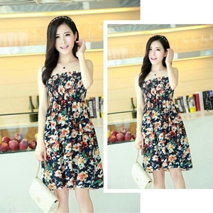 Cute Dresses Summer Girls Sleeveless Floral Short Sundresses - Blue Pink