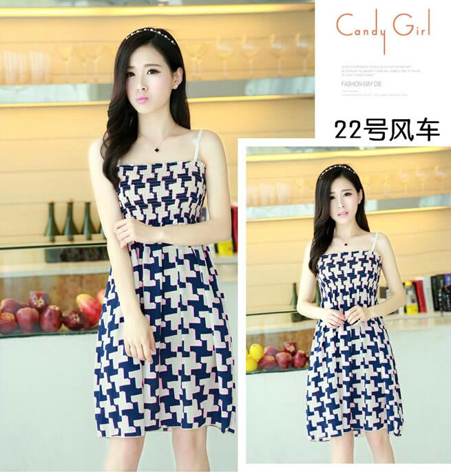 Cute Dresses Summer Girls Sleeveless Floral Short Sundresses - Blue White