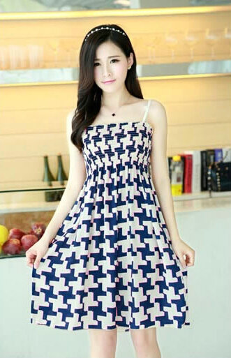 Cute Dresses Summer Girls Sleeveless Floral Short Sundresses - Blue White