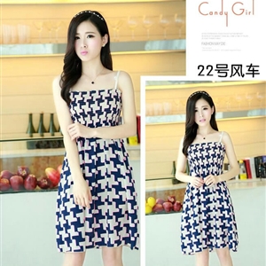Cute Dresses Summer Girls Sleeveless Floral Short Sundresses - Blue White