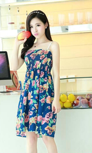 Cute Dresses Summer Girls Sleeveless Floral Short Sundresses - Royal Blue