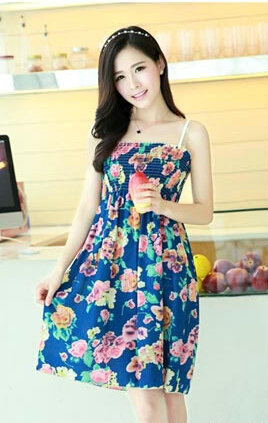 Cute Dresses Summer Girls Sleeveless Floral Short Sundresses - Royal Blue