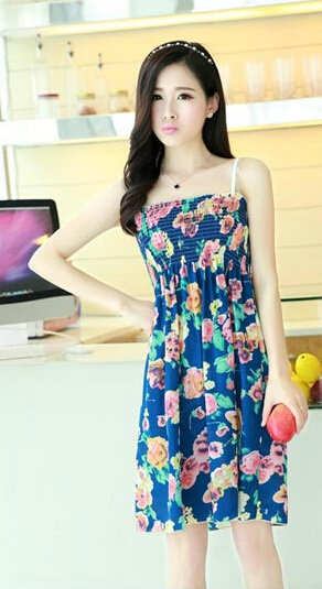 Cute Dresses Summer Girls Sleeveless Floral Short Sundresses - Royal Blue