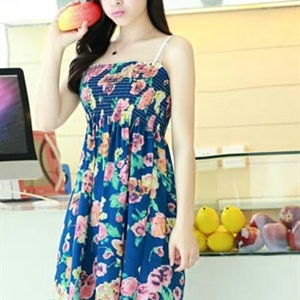 Cute Dresses Summer Girls Sleeveless Floral Short Sundresses - Royal Blue