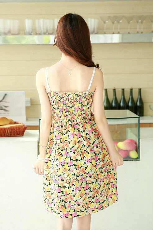 Cute Dresses Summer Girls Sleeveless Floral Short Sundresses - Yellow Pink