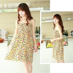 Cute Dresses Summer Girls Sleeveless Floral Short Sundresses - Yellow Pink
