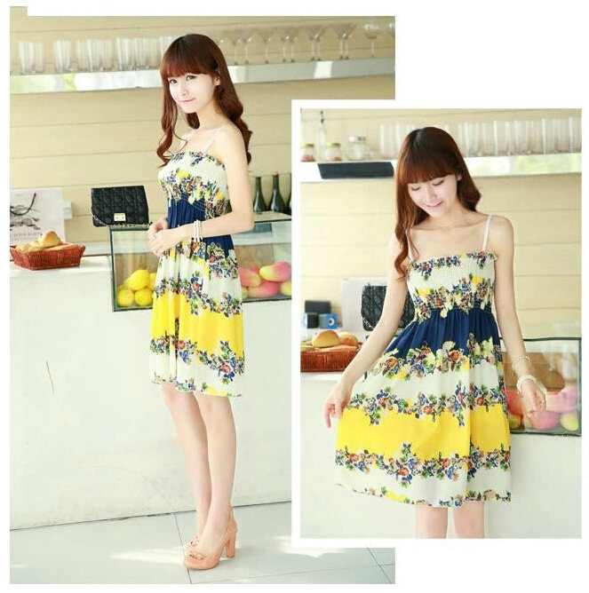Cute Dresses Summer Girls Sleeveless Floral Short Sundresses - Yellow