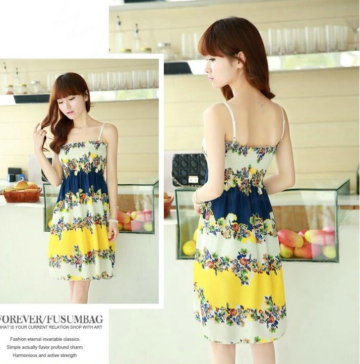 Cute Dresses Summer Girls Sleeveless Floral Short Sundresses - Yellow