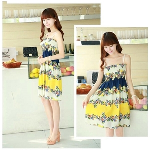 Cute Dresses Summer Girls Sleeveless Floral Short Sundresses - Yellow