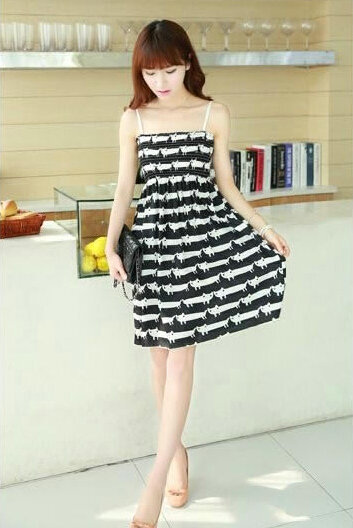 Cute Dresses Summer Girls Sleeveless Stripe Short Sundresses - Black
