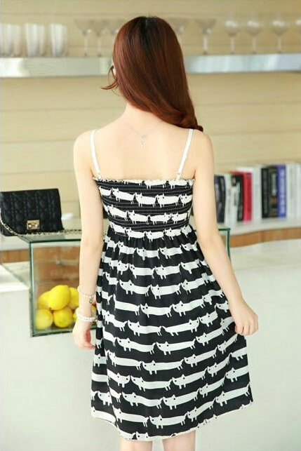 Cute Dresses Summer Girls Sleeveless Stripe Short Sundresses - Black