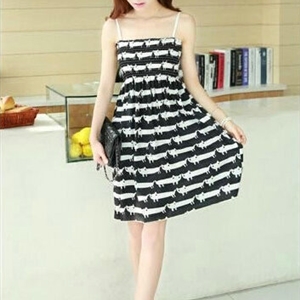 Cute Dresses Summer Girls Sleeveless Stripe Short Sundresses - Black