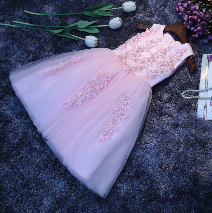 Cute Dresses Winter Flower Girls Bowknot Embroidery Cotton Wedding Party Dress - Pink