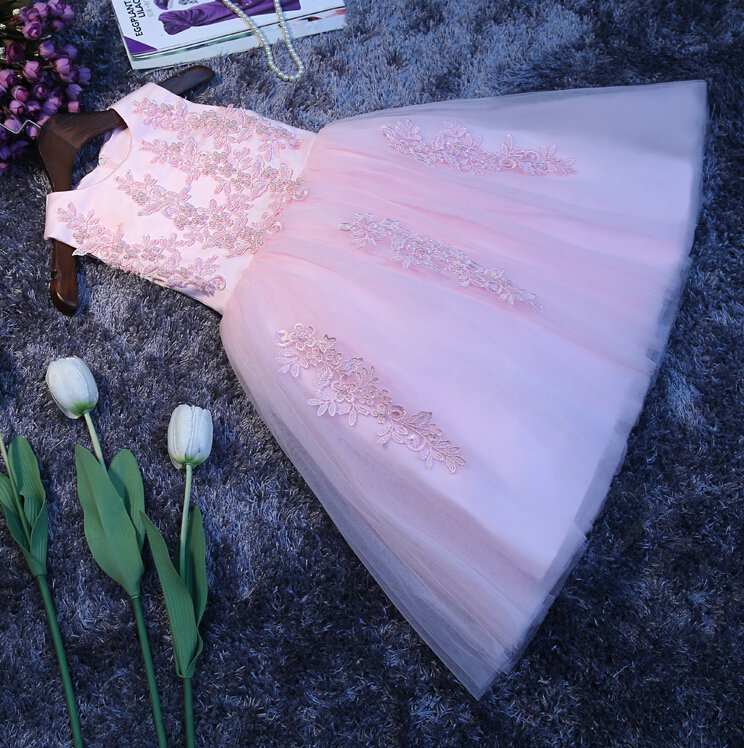 Cute Dresses Winter Flower Girls Bowknot Embroidery Cotton Wedding Party Dress - Pink