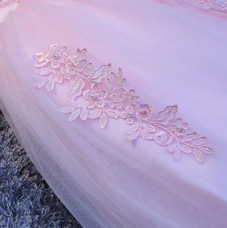 Cute Dresses Winter Flower Girls Bowknot Embroidery Cotton Wedding Party Dress - Pink