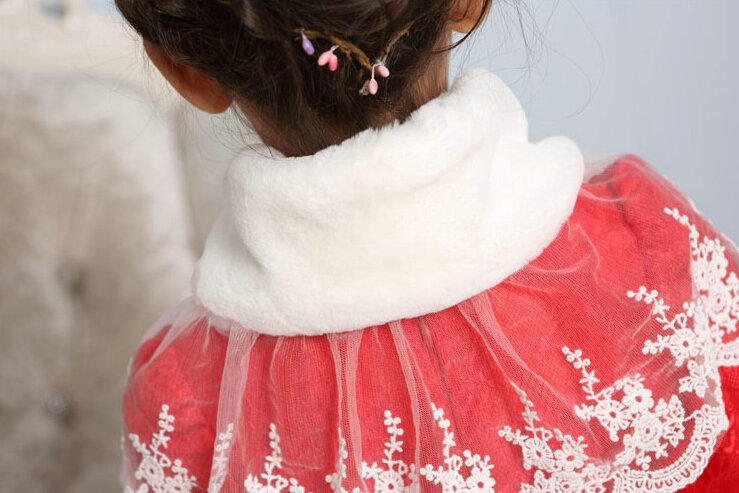 Cute Dresses Winter Flower Girls Bowknot Embroidery Wedding Party Dress - Red