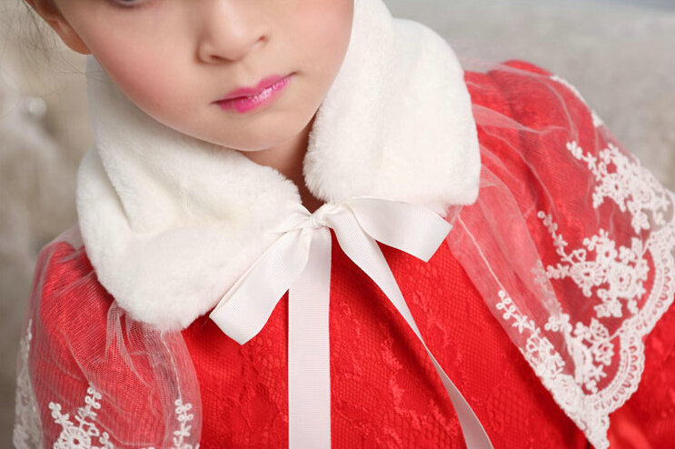 Cute Dresses Winter Flower Girls Bowknot Embroidery Wedding Party Dress - Red